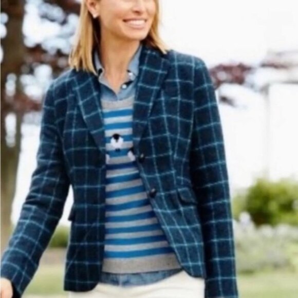 Talbots Women's Windowpane Blue Plaid Jacket - Picture 1 of 10